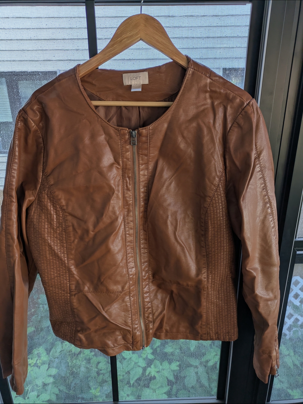 LOFT Cognac Faux Leather Zip Front Jacket